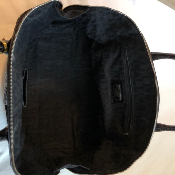 Furla Black Croc Embossed Large Handbag